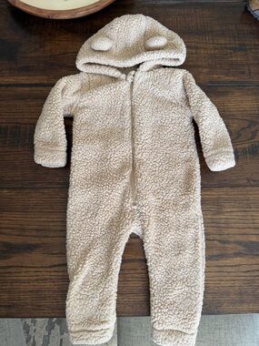 Cozy Teddy Sherpa One-Piece Romper - Tan